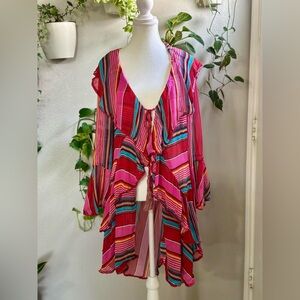 Roja Multicolor Boho Ruffle Tunic Top – Size L – 100% Viscose